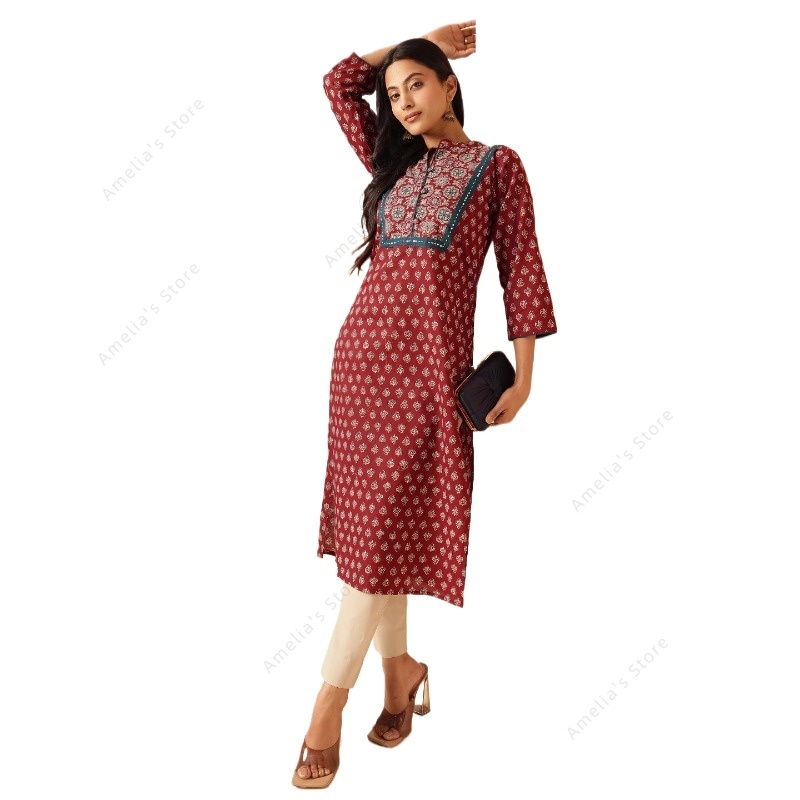 Summer Clothing Pakistan - Весенне-летняя женская этническая туника-курта с цветочным