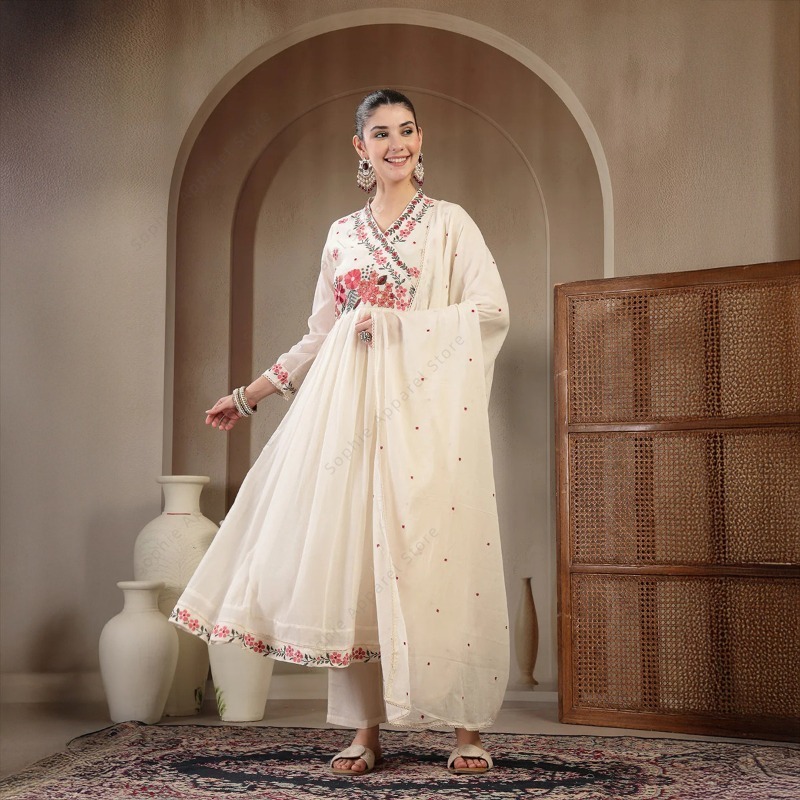 Summer Clothing Pakistan - Белый хлопковый комплект Анаркали с брюками